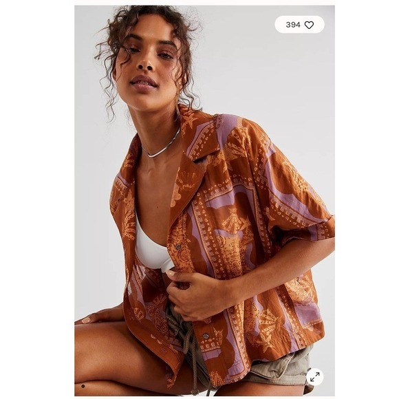 Free People Button-Down Shirt in Rust Brown and Lavender - Picture 8 of 8